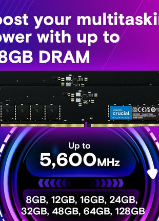 Crucial 64GB DDR5 RAM 5600MHz (or 5200MHz or 4800MHz) Desktop Memory, UDIMM 288-Pin, Compatible with Latest Intel Core Ultra and AMD Ryzen 8000 & Above – CT64G56C46U5