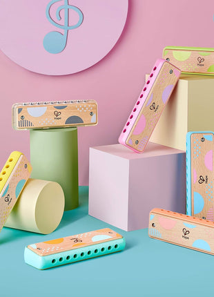 Hape Blues Harmonica | 10 Hole Wooden Musical Instrument Toy for Kids, Pink (E8918)