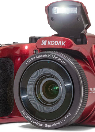 KODAK PIXPRO AZ255 16MP Digital Camera, 25x Optical Zoom, AA, OIS, Red | Image Stabilization 1080p Full HD Video 3' LCD Vlogging