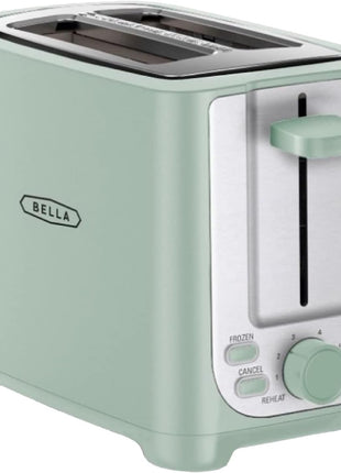 BELLA 2 Slice Toaster with Auto Shut Off   Extra Wide Slots & Removable Crumb Tray and Cancel, Defrost & Reheat Function   Toast Bread, Bagel & Waffle, Sage