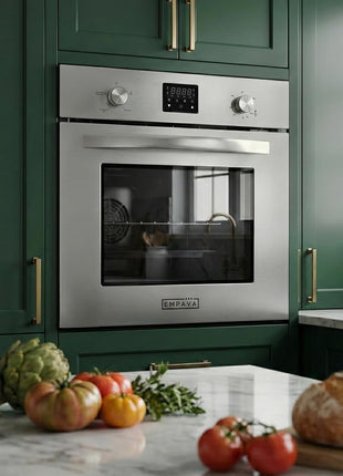Empava Single Gas Wall Oven with 5 Cooking Funcitons, 24 inch Built-in Wall Convection Natural Gas Oven with Mechanical Control Knobs, Digital Display Panel, Stainless Steel