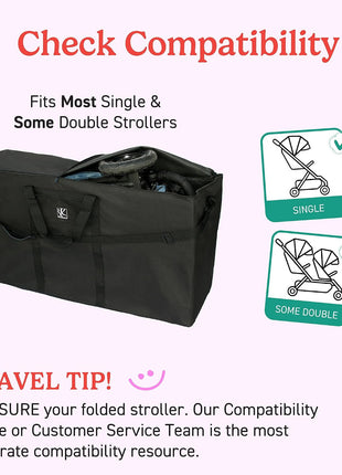 J.L. Childress Standard & Dual Stroller Bag - Travel Bag for Airplane, Fits Most Single & Double Baby Strollers, Airport Accessories for Gate or Baggage Check, Adjustable Strap - X-Large, Unpadded