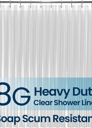 LiBa Shower Curtain PEVA 8G, 72x72 Inch Waterproof Clear | Non-toxic shower liner, waterproof plastic shower curtain, rust-proof grommets, weighted magnets, bathroom accessories