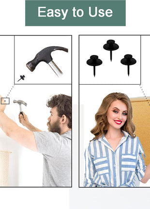 50 PCS Push Pins Picture Hangers Wall Hooks, Double Headed Thumb Tacks for Wall Hangings, Renter Friendly Decor Small Picture Frame Hangers for Drywall Cork Board Home Office Photo Decorations(Black)