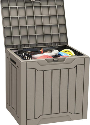 YITAHOME 31 Gallon Outdoor Storage Deck Box, Waterproof Resin Package Delivery and Storage Box with Lockable Lid for Patio Furniture Cushions, Pool Accessories, Garden Tools, Taupe