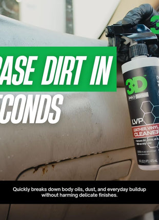 3D LVP Interior Cleaner - Removes Dirt, Grime, Grease, Oil & Stains from Leather, Vinyl & Plastic - Great for Seats, Steering Wheels, Door Panels, Dashboards - Car, Office, Home Use 16oz.