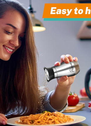 Salt and Pepper Shakers - 4 oz Silver Glass Set with Stainless Steel Lids | Refillable Glass Shakers with Stainless Steel Lids for Cooking, Dining, RV Trips, Camping and BBQs; 4 oz Capacity Each.