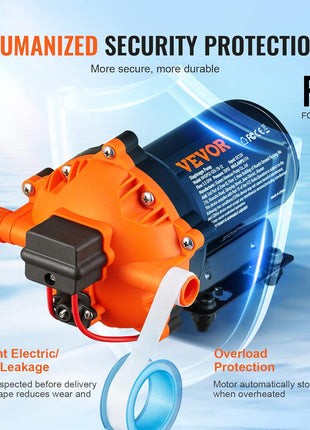 VEVOR Water Diaphragm Pump, 12V DC, 5.5 GPM Flow, 70 PSI Rated Pressure (40-100 PSI Adjustable), 1/2 inch MNPT Self Priming Sprayer Pump with Pressure Switch for Car Washing, Agricultural Irrigation
