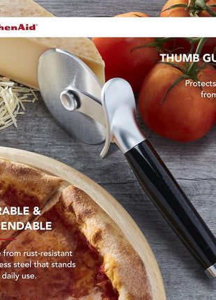 KitchenAid Classic Pizza Wheel with Sharp Blade For Cutting Through Crusts, Pies and More, Built In Finger Guard for Safety and Comfort Grip to Protect Fingers, Dishwasher Safe, 9 Inch, Black