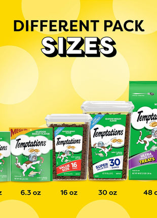 Temptations Cat Treats, Classic Crunchy and Soft Cat Treats, Seafood Medley Flavor, 30 oz. Tub