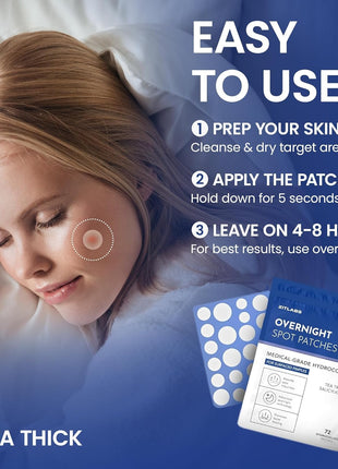 Pimple Patches for Face | Hydrocolloid Acne Patches with Tea Tree Oil & Salicylic Acid | For Zits, Blemishes, Breakouts | Medical-Grade Hydrocolloid | Overnight PM Patches | Pack of 72