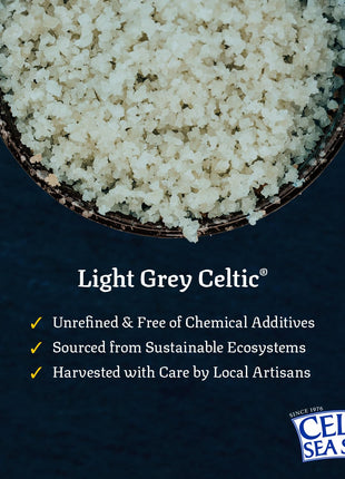 Celtic Sea Salt Light Grey Coarse – Unrefined Mineral Salt, 70+ Trace Minerals, Sustainably Harvested, GMP Certified – Cooking, Finishing, Hydration, Grinder Use – 1 lb Resealable Bag