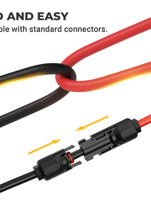 BougeRV 20 Feet 10AWG Solar Extension Cable with Female and Male Connector with Extra Pair of Connectors Solar Panel Adaptor Kit Tool (20FT Red + 20FT Black)