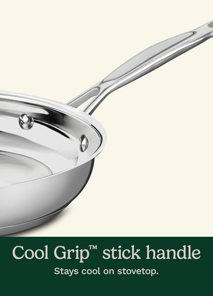 Cuisinart 10-Inch Open Skillet, Stainless Steel Skillet Large Kitchen Pan, Dishwasher Safe, Compatible with Induction, Electric, Gas Cooktops, Oven Safe Saucepan, Cool Grip Handles