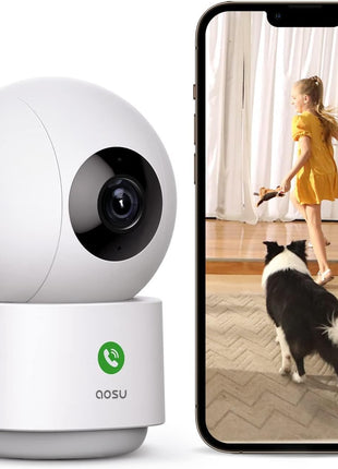 aosu 2K Security Camera Indoor, Baby Monitor Pet Camera 360-Degree for Home Security with 2.4 GHz Wi-Fi Router, One-Touch Call, Smart Motion Tracking, IR Night Vision, Compatible with Alexa