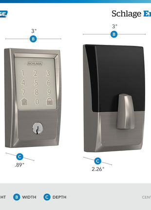 Schlage Encode Smart Wi-Fi Deadbolt Lock with Touchscreen Keypad, Keyless Front Door Entry, App Control, Alexa, Google Home and Airbnb Compatible, Satin Nickel, BE489WB CEN 619