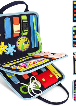 Busy Book for Toddlers, Montessori Felt Quiet Book Travel Toy | Soft felted wool, securely stitched with no loose pieces. Buttons, zippers and abacus build fine motor skills.