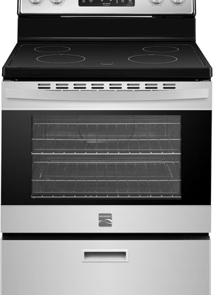 Kenmore 5.2 cu ft. Rear Control Electric Range - Stainless Steel | 4 Cooktop Elements - Steam Clean Oven & Hidden Bake for Easy Cleaning - Ultra-Durable Chrome Racks & Storage Drawer