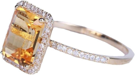 18K Gold Plated Emerald Cut 4ct Yellow Cubic Zirconia Cocktail Engagement Wedding Anniversary Rings Sterling Silver Yellow Topaz Rings for Women (6)