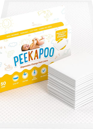 Peekapoo - The Original Disposable Baby Changing Pad Liners – 50 Pack | Super Soft, Waterproof, Ultra-Absorbent, Fragrance-Free, 24 x 18 Inch, Portable, Travel-Friendly, Pee Pads, BPA & PFAS Free