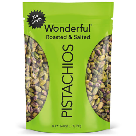 Wonderful Pistachios No Shells, Roasted & Salted Nuts, 24 Ounce Resealable Bag, Protein Snacks, Gluten Free, Healthy Snack