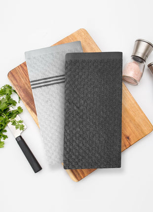 Infinitee xclusives 100% Cotton Kitchen Towels   15x25 Inch Ultra Soft Tea Towel, Super Absorbent Terry Dish Towels for Kitchen Linens |Grey|