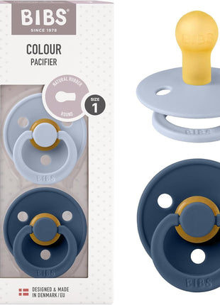 BIBS Pacifiers Colour Collection | Natural Rubber Baby Pacifier | Set of 2 BPA-Free Soothers | Made in Denmark | 0+ Months (Pack of 2) | Dusty Blue/Steel Blue