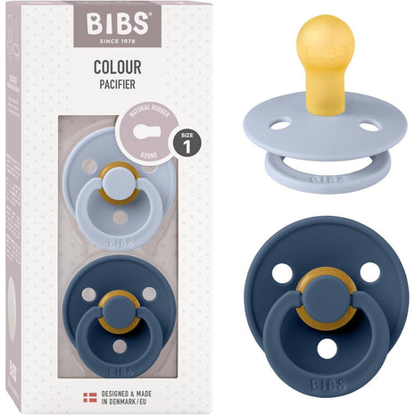 BIBS Pacifiers Colour Collection | Natural Rubber Baby Pacifier | Set of 2 BPA-Free Soothers | Made in Denmark | 0+ Months (Pack of 2) | Dusty Blue/Steel Blue