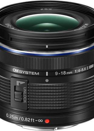 OM SYSTEM Olympus M.Zuiko Digital 9-18mm F4.0-5.6 II for Micro Four Thirds System Camera, Wide Angle Zoom, Portable Design | Ultra-Wide 9-18mm, F/4.0-5.6, Compact 154 G, 52mm Filter, Msc Af