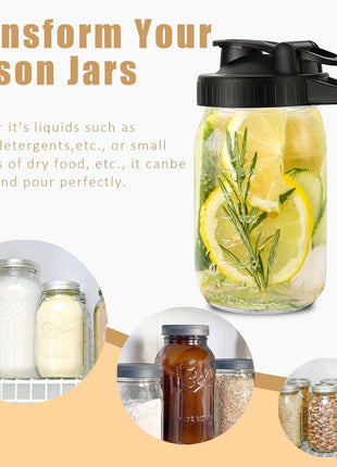 Mason Jar Pour Spout Lid for Wide Mouth Mason Jars, Mason Jar Pitcher Flip Cap Airtight Handle Lid, Leak Proof Seal Cover, Pack of 2