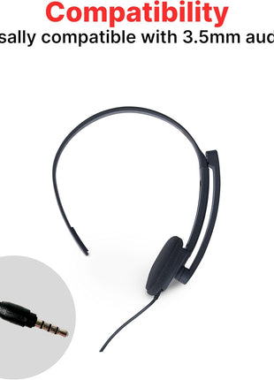 Verbatim Mono 3.5mm Wired Headset with Microphone and in-Line Remote, Black | 3.5mm mono headset with rotatable microphone and in-line remote for calls, conferencing and office use
