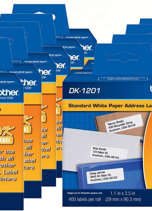 DK-1201 Die-Cut Standard Address Labels – Long Lasting Reliability, Die-Cut Standard Address Paper Labels, 1.14" x 3.5" Individual Label Size, 4800 Labels / 12 Rolls