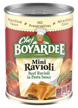 Chef Boyardee Mini Beef Ravioli, Microwave Pasta, Canned Food, 15 oz.