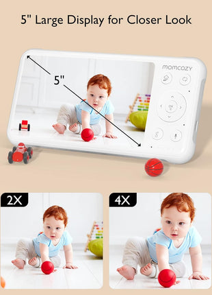 Momcozy Baby Monitor with 2 Cameras 5'' 1080P Split Screen Video Baby Monitor with Camera and Audio no WiFi for Baby Safety 5000mAh Battery Infrared Night Vision 2-Way Audio 960ft Range Ideal Gift