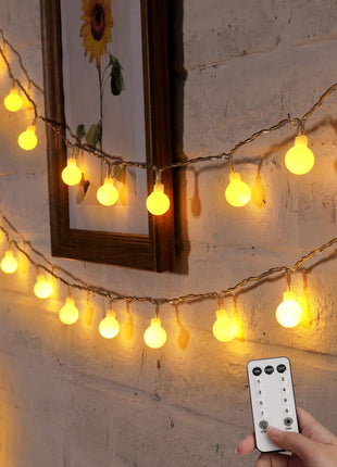 Minetom Globe String Lights, 33 Feet 100 Led Fairy Lights Plug in, 8 Modes with Remote Mini Globe Lights for Indoor Outdoor Bedroom Party Wedding Garden Christmas Tree Decor, Warm White