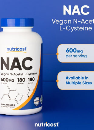 Nutricost N Acetyl L Cysteine (NAC) 600mg, 180 Capsules   Non GMO, Gluten Free