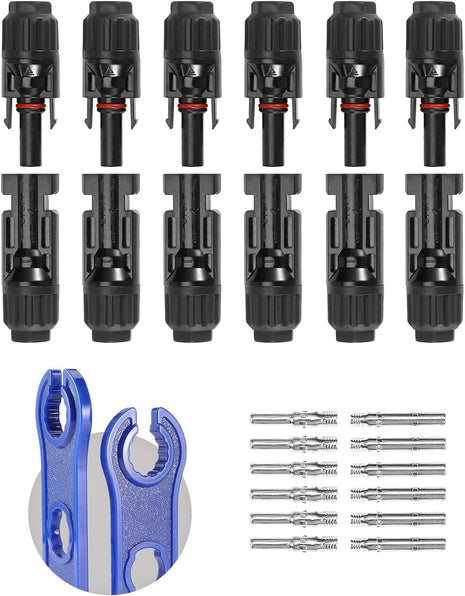 BougeRV 12 PCS Solar Connectors with Spanners Solar Panel Cable Connectors 6 Pairs Male/Female(10AWG)