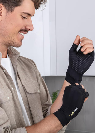 ComfyBrace Copper Arthritis Gloves, Hand Compression Gloves for Women & Men | Fingerless compression gloves for swelling, carpal tunnel, trigger finger, tendonitis and rheumatoid arthritis pain relief