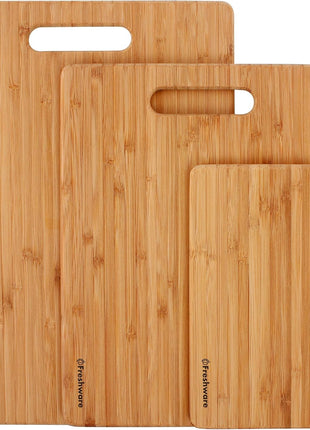 Freshware Bamboo Cutting Board Set of 3, Wooden Cutting Boards for Kitchen, Knife Friendly Food Grade Chopping Board, Lightweight with Hanging Hole for Easy Storage