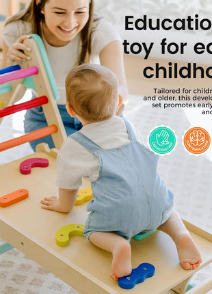 Tiny Land Pikler Triangle Set,7-in-1 Foldable Montessori Climbing Toys | Indoor Wooden Playground Jungle Gym for Kids, Climber Gift for Boys & Girls Toddler Climbing Toys (Rainbow)