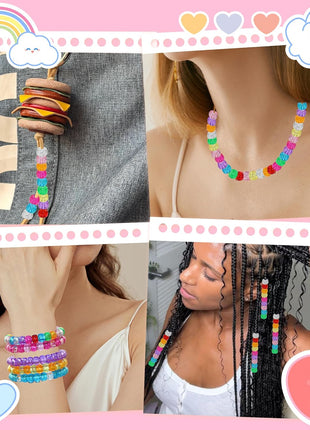 Amaney 500 Pieces Glitter Pony Beads 6x9mm Mixed Colors Transparent Plastic for Hair Braids Jewelry Making