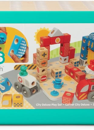 Melissa & Doug BlockablesTM Deluxe City Snap and Play, Mix and Match Connectable Wooden Building Blocks Set with Storage Bin and Play Lid (122 Pcs) Ages 2 to 7- FSC Certified