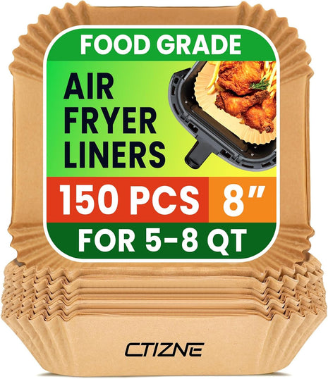 Air Fryer Disposable Paper Liners   150Pcs 8In Square Parchment Paper Non Stick Airfryer Basket Liners for Steamer Microwave Oven, Deep Fryer Parts & Accessories