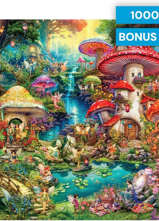 Buffalo Games - Merry Mushroom Village Picnic - 1000 Piece Puzzle | Made in USA, Recycled Board, Finished Size 26.75 x 19.75 in, Includes Poster, Giftable, Frameable Art