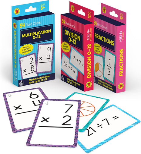 Carson Dellosa 3-Pack Math Flash Cards, Ages 8-12, Multiplication | Division, and Fractions, Math Games, Grade 3-5, Mathematics Practice, 162 cards, Educational Card Set
