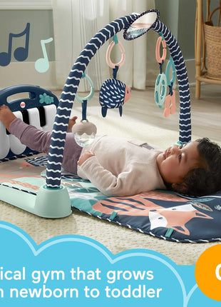 Fisher-Price Baby Playmat Kick & Play Piano Gym with Musical and Sensory Toys for Newborn to Toddler, Navy Fawn
