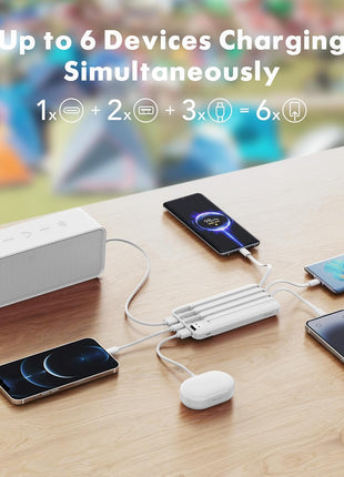 charmast Portable Charger with Reinforced Built-in 4 Cables,10000mAh Power Bank Travel Essentials 6 Outputs 3 Inputs 3A Fast Charging Compatible with iPhone iPad Samsung Google Pixel LG Moto etc.
