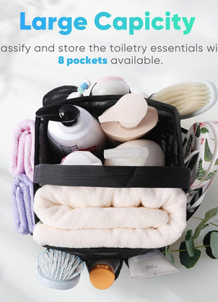 Eudele Mesh Shower Caddy Portable for College Dorm Room Essentials, 8 Pocket Large Capacity Shower Bag for Beach, Swimming, Gym