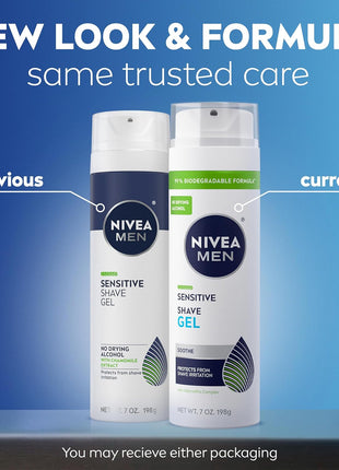 NIVEA MEN Sensitive Shave Gel with Vitamin E, Soothing Chamomile and Witch Hazel Extracts, 3 Pack of 7 Oz Cans