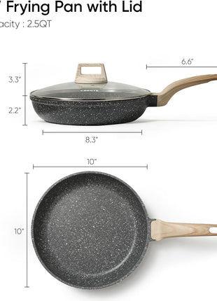 CAROTE Non Stick Frying Pan Skillet, Nonstick Granite Fry Pan with Glass Lid, Egg Pan Omelet Pans, Stone Cookware Chef's Pan, PFOA Free (Classic Granite, 10 Inch)